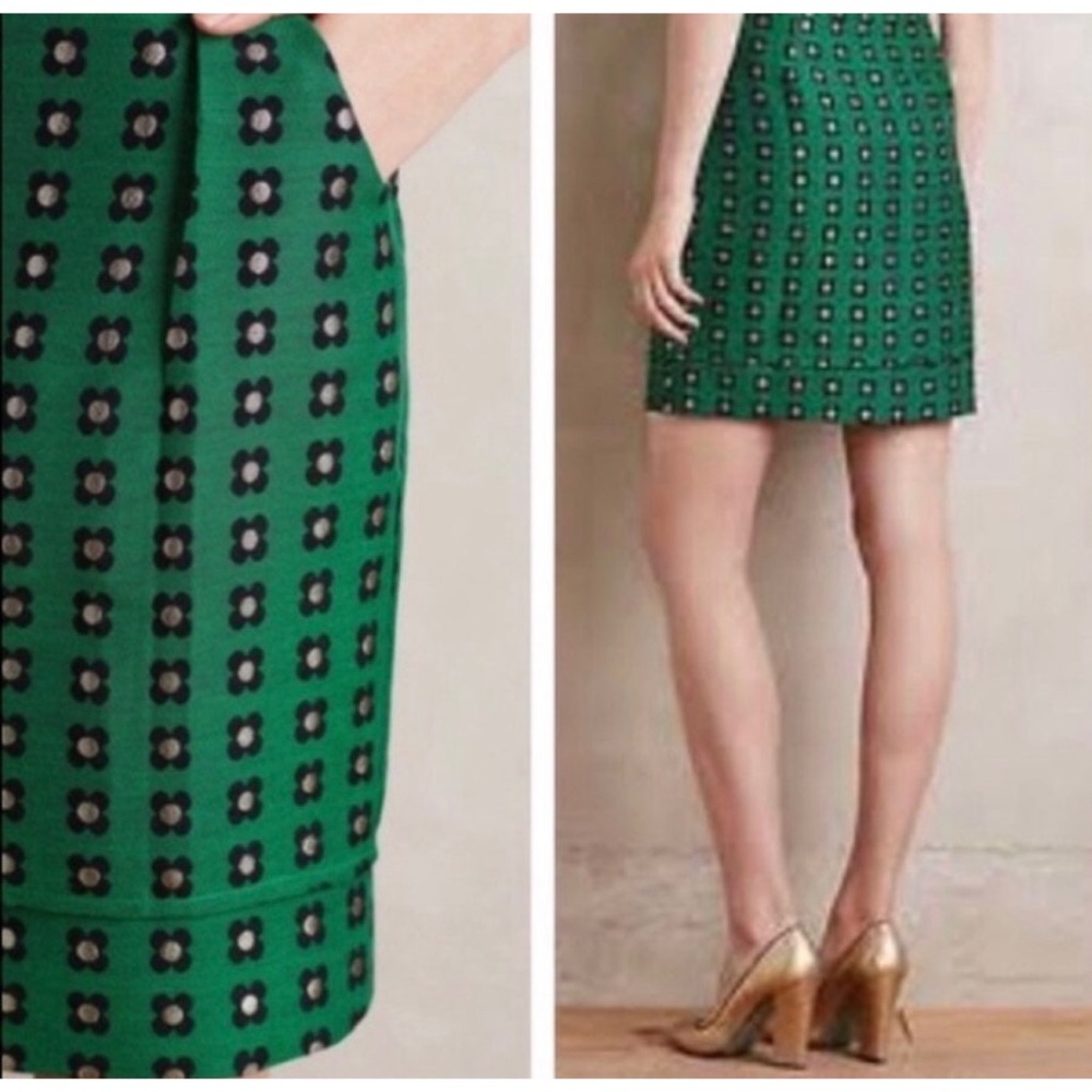 Anthropologie HD in Paris Green Patterned Skirt - Size 4 - Picture 4 of 14